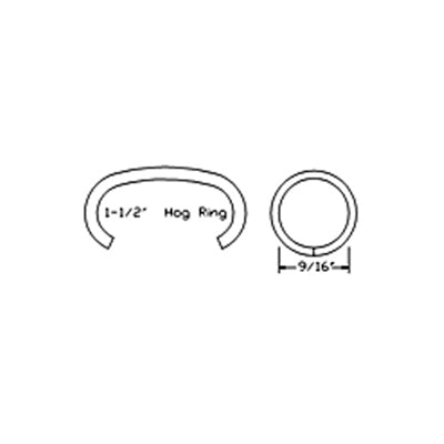 Hog ring dimensional drawing showing a 1½-inch open ring and a 9/16-inch closed ring